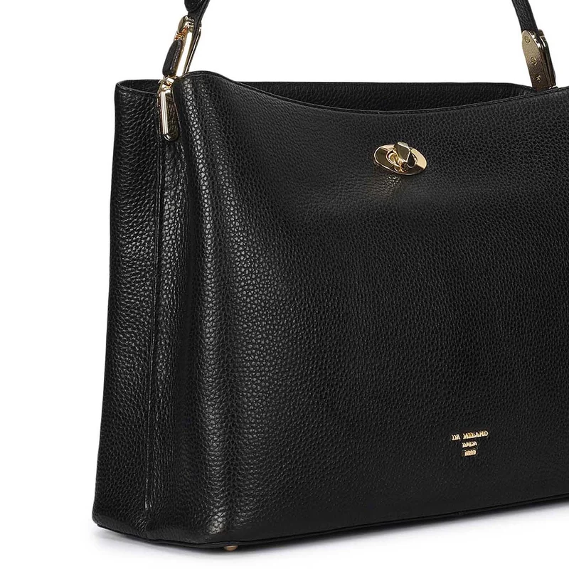 Da Milano Black Medium Wax Leather Shoulder Bag - Black for Women | Best Price UAE